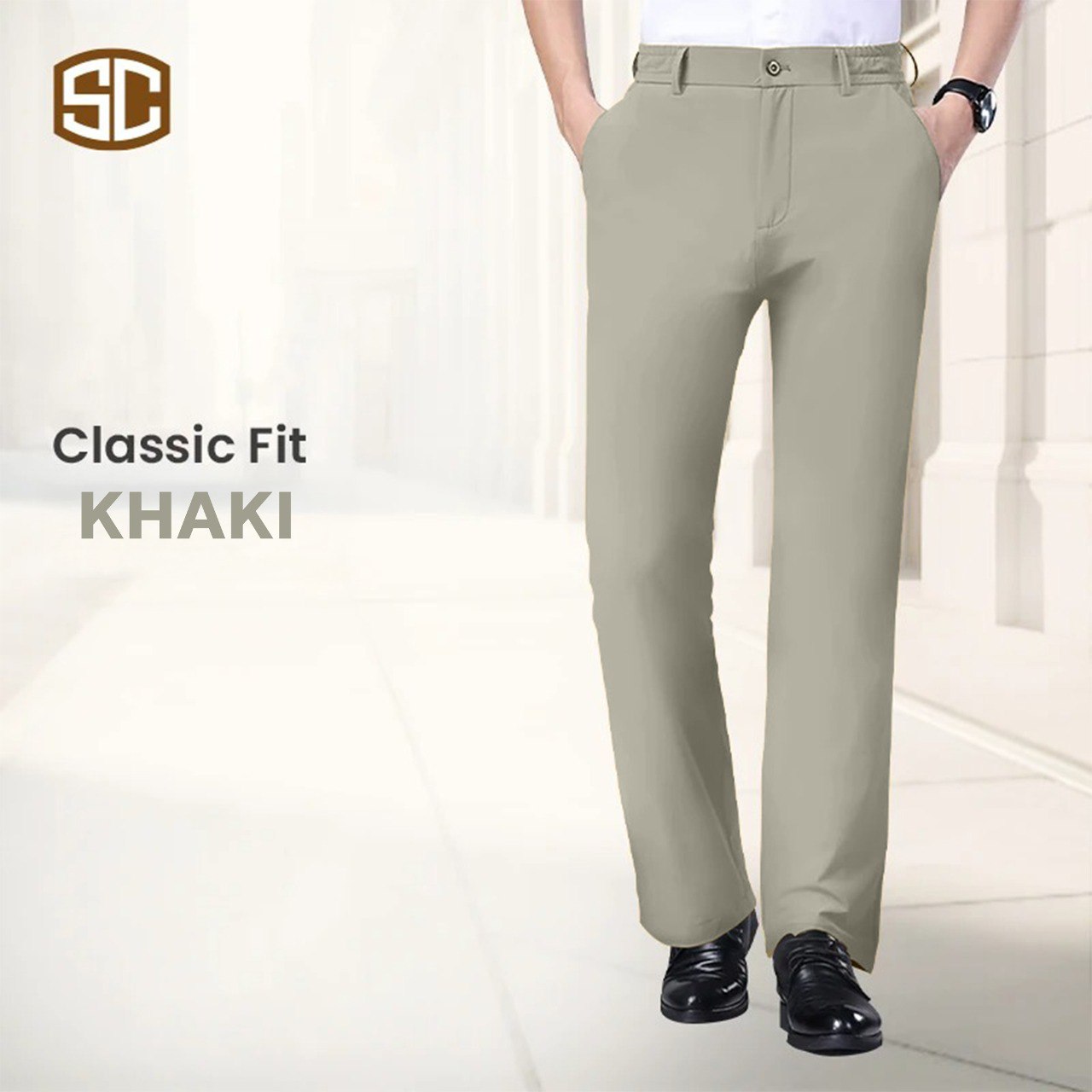 StrideComfy - Men's Stretch Khaki Pants with Elastic Waistband